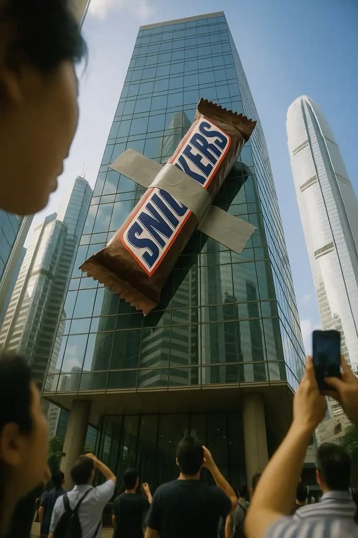 Concept guerrilla ad: an oversized chocolate bar on a skyscraper, by TML Agency