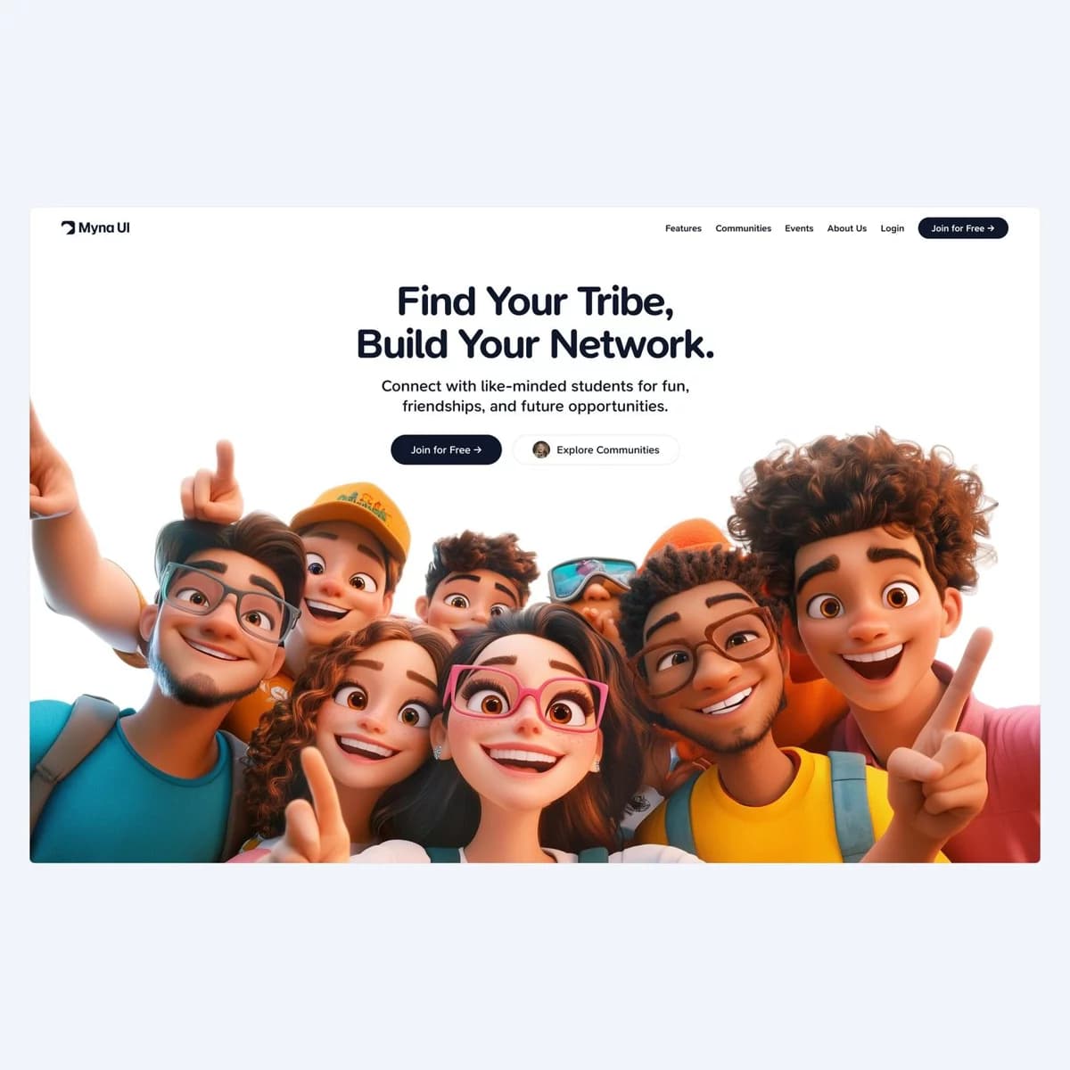 Community platform website design โ engaging 3D character illustrations and modern UI by TML Agency Chandigarh
