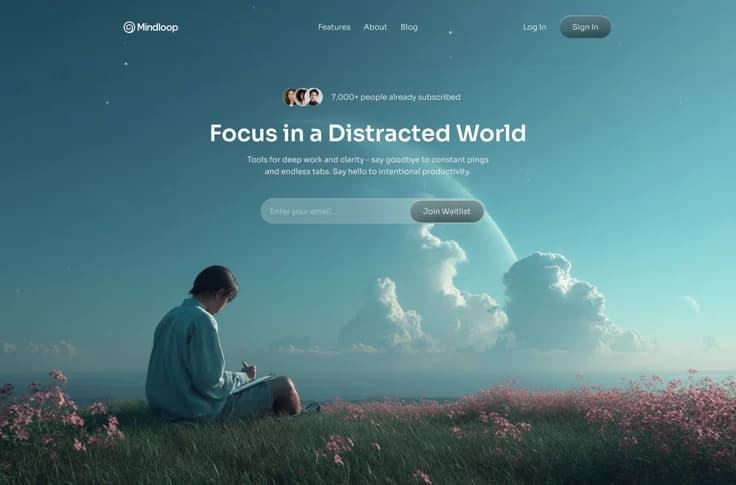 Productivity app website design โ minimalist focus-oriented UI with clear feature hierarchy by TML Agency Chandigarh