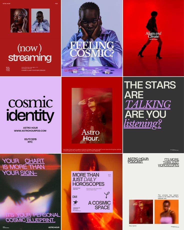 Podcast social media grid design โ astrology brand with cosmic theme